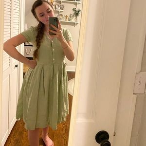 OffOn sage green linen button down dress